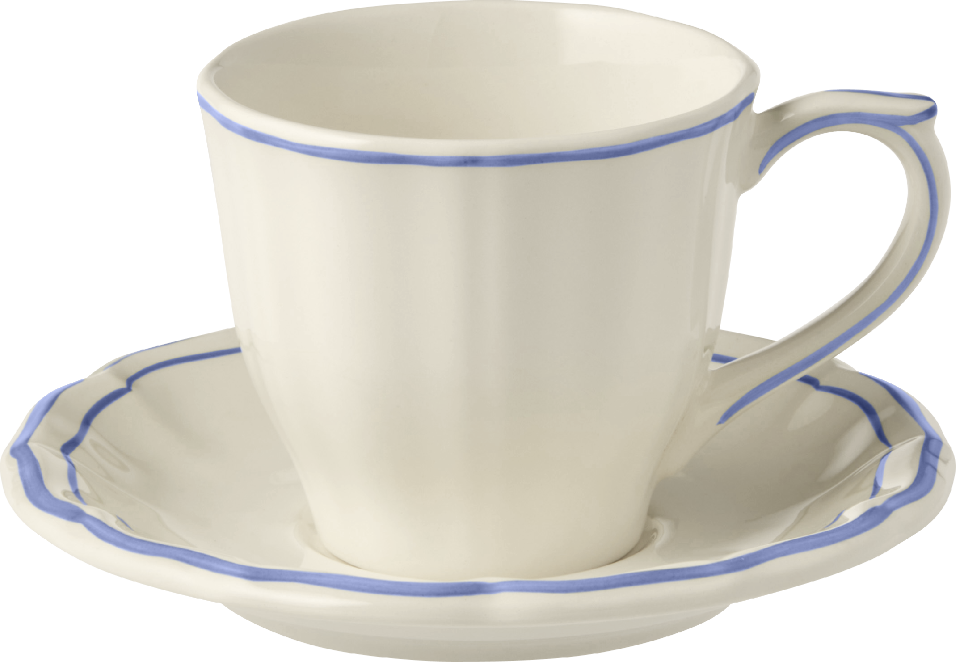 Gien Filets Bleu Box of 2 US Tea Cups & Saucers