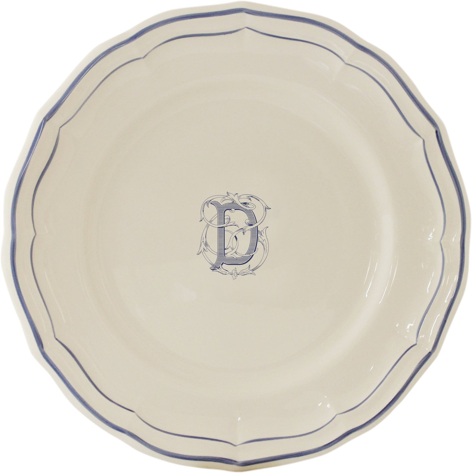 Gien Filets Bleu Dinner Plate Monogram D